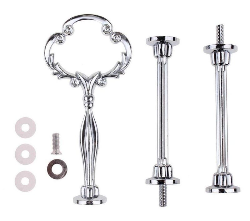 TUPWEL 1Set 3 Tier Metal Cake Pan Stand Holder Fruit Hanger Crown Fittings Hardware Snack Plate Skewer for Wedding Party (Silver)